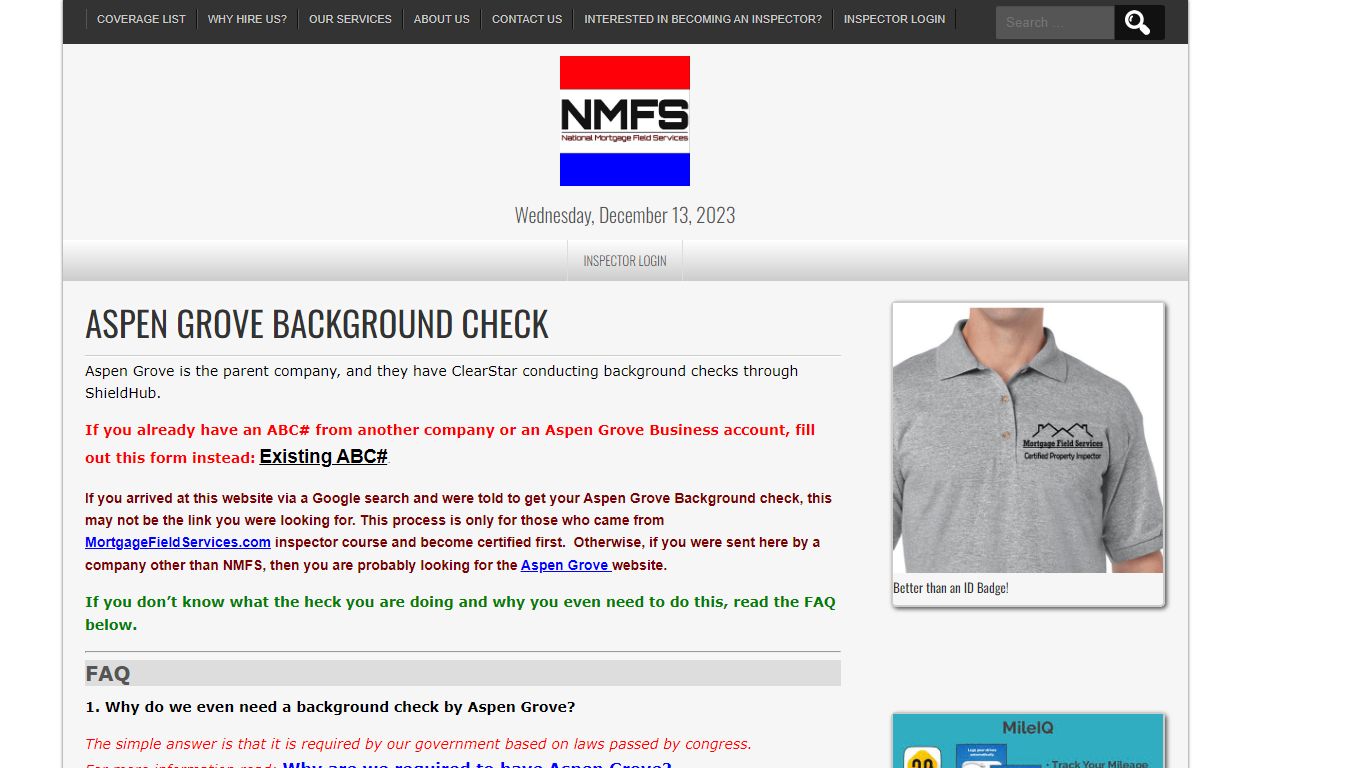 Aspen Grove Background Check - NMFS